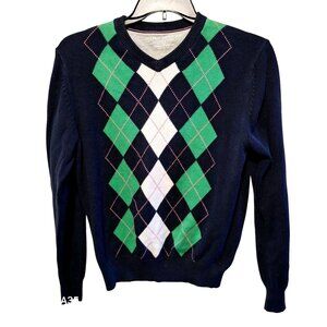 American Eagle Outfitters Navy Argyle V-Neck Sweater M 100% Cotton Mens Classic